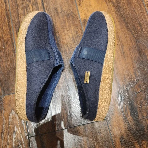 Haflinger Grizzly Wool Clogs Blue Swirl Embroidery Cork Footbed Shoes Womens 39 - Picture 5 of 6